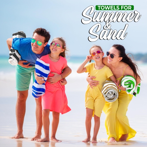 Canadian Linen – Ensemble de serviettes de plage à rayures Cabana Stripe, 4 30 x 60 po, coton doux et doux, séchage rapide, très grand, pour