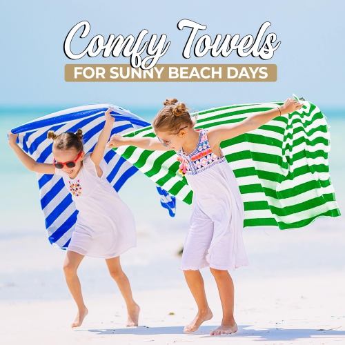 Canadian Linen – Ensemble de serviettes de plage à rayures Cabana Stripe, 4 30 x 60 po, coton doux et doux, séchage rapide, très grand, pour