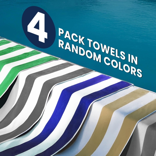 Canadian Linen – Ensemble de serviettes de plage à rayures Cabana Stripe, 4 30 x 60 po, coton doux et doux, séchage rapide, très grand, pour