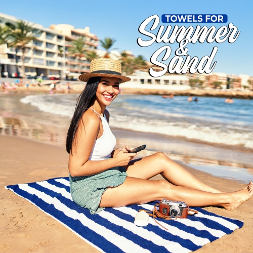 Canadian Linen Cabana Stripe Beach Towels Set, 4 Pack, 30"x60" Lightweight Quick Dry Soft Absorbent Cotton Large Pool Towels for Home, Sports, Blue