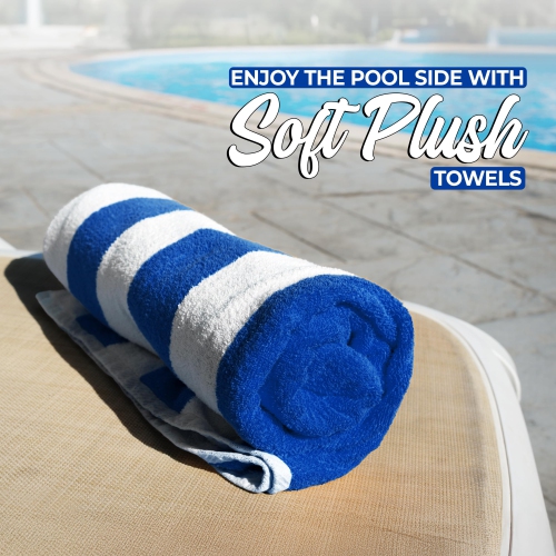 Canadian Linen Cabana Stripe Beach Towels Set, 4 Pack, 30"x60" Lightweight Quick Dry Soft Absorbent Cotton Large Pool Towels for Home, Sports, Blue