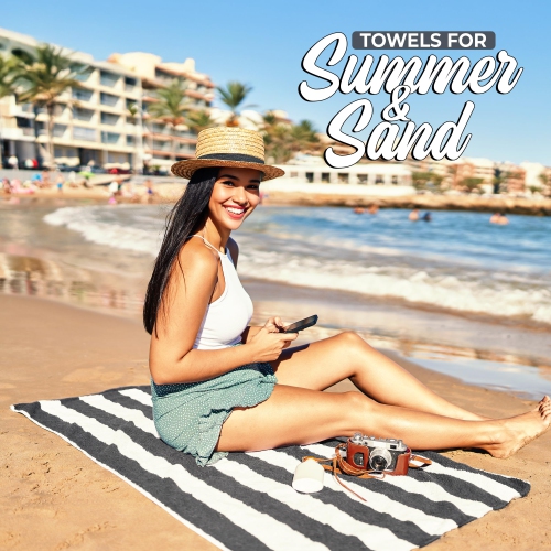 Canadian Linen Cabana Stripe Beach Towels Set, 4 Pack, 30"x60" Soft Absorbent Lightweight Quick Dry Cotton Large Pool Towel for Outdoor Fitness, Grey