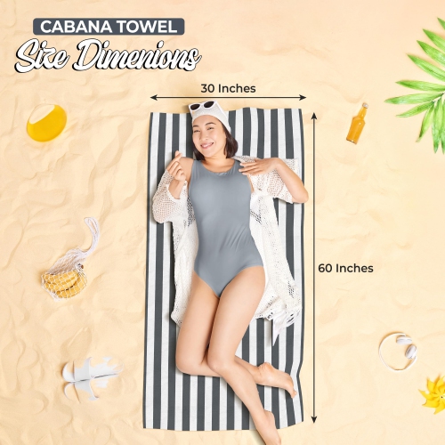 Canadian Linen Cabana Stripe Beach Towels Set, 4 Pack, 30"x60" Soft Absorbent Lightweight Quick Dry Cotton Large Pool Towel for Outdoor Fitness, Grey