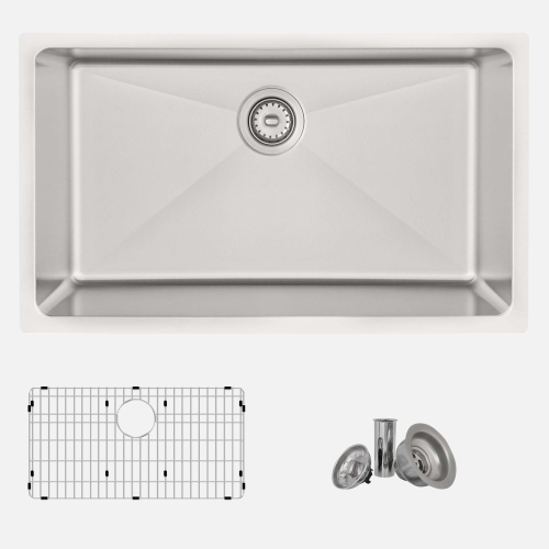 Stylish Dual-Mount 31" Single-Bowl Stainless Steel Kitchen Sink with Grid and Strainer S-402G