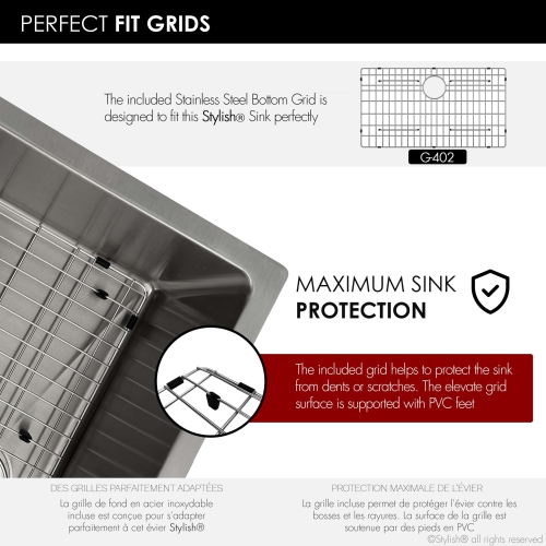 Stylish Dual-Mount 31" Single-Bowl Stainless Steel Kitchen Sink with Grid and Strainer S-402G