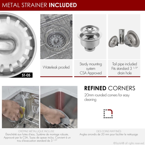 Stylish Dual-Mount 31" Single-Bowl Stainless Steel Kitchen Sink with Grid and Strainer S-402G