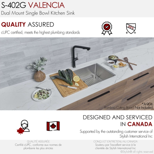 Stylish Dual-Mount 31" Single-Bowl Stainless Steel Kitchen Sink with Grid and Strainer S-402G