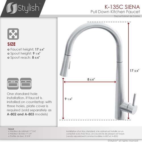 Stylish Single Handle Polished Chrome Pull Down Kitchen Faucet K-135C