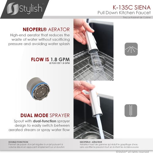 Stylish Single Handle Polished Chrome Pull Down Kitchen Faucet K-135C