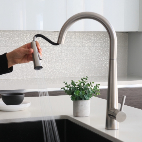 Stylish Single Handle Brushed Stainless Steel Pull Down Kitchen Faucet K-135S