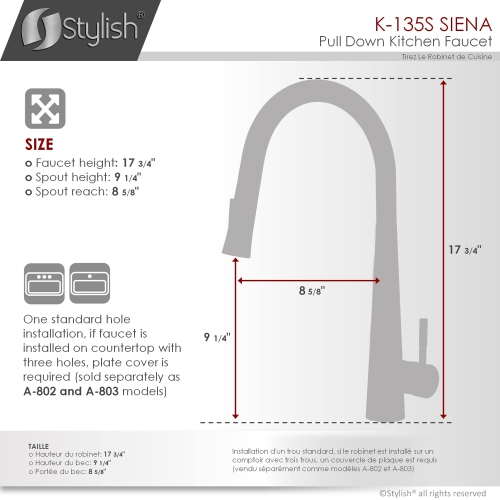 Stylish Single Handle Brushed Stainless Steel Pull Down Kitchen Faucet K-135S