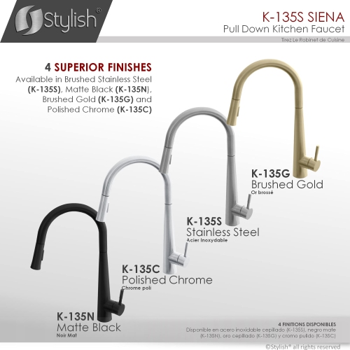 Stylish Single Handle Brushed Stainless Steel Pull Down Kitchen Faucet K-135S