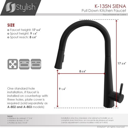 Stylish Single Handle Matte Black Pull Down Kitchen Faucet K-135N