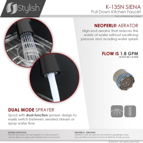 Stylish Single Handle Matte Black Pull Down Kitchen Faucet K-135N