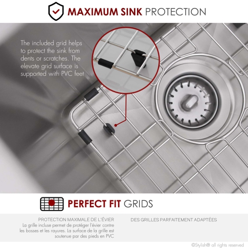 Stylish Dual-Mount 31" Double-Bowl Stainless Steel Kitchen Sink with Strainers and Grids S-401G