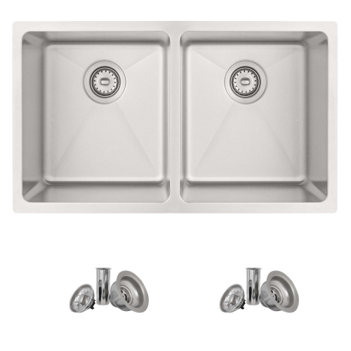 Stylish Dual-Mount 31" Double-Bowl Stainless Steel Kitchen Sink with Strainers S-401