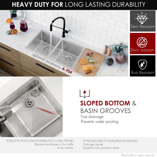 Stylish Dual-Mount 31" Double-Bowl Stainless Steel Kitchen Sink with Strainers S-401