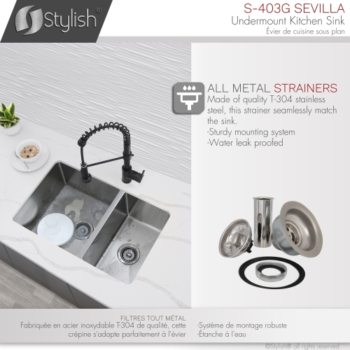 Stylish Undermount 28 inch Stainless steel double bowl 60/40 kitchen sink S-403G