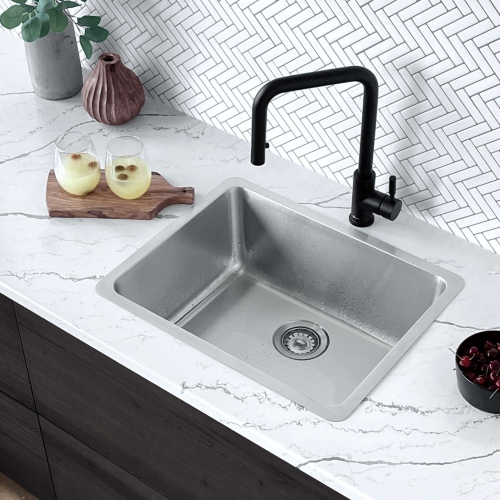 STYLISH 20½ inch Dual Mount Single Bowl 18G Stainless Steel Kitchen Sink S-408T