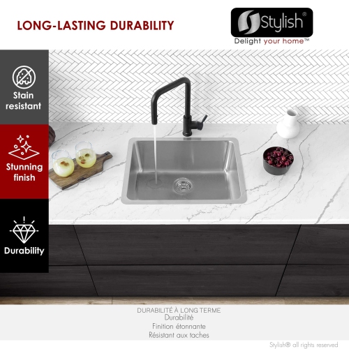 STYLISH 20½ inch Dual Mount Single Bowl 18G Stainless Steel Kitchen Sink S-408T