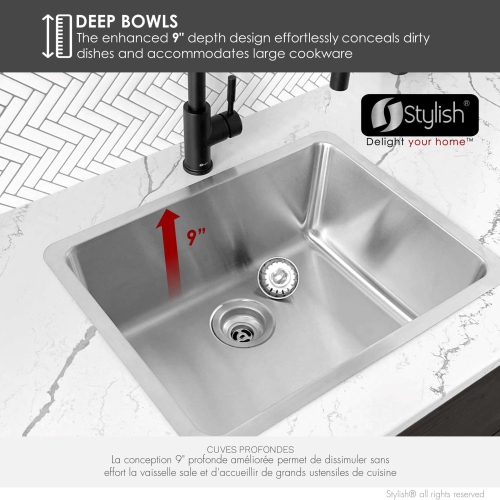 STYLISH 20½ inch Dual Mount Single Bowl 18G Stainless Steel Kitchen Sink S-408T