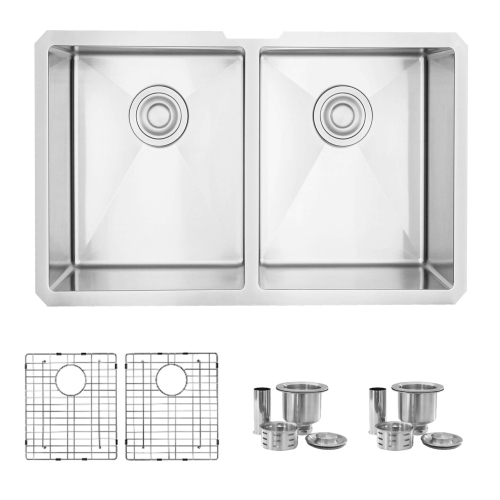 Stylish Undermount 28 inch Stainless Steel 16 G Double Bowl Kitchen Sink S-300XG