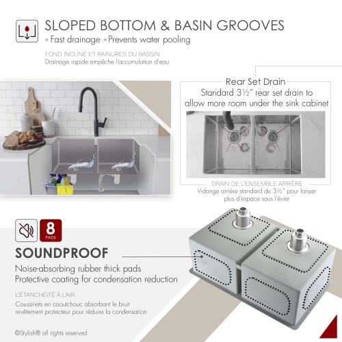 Stylish Undermount 28 inch Stainless Steel 16 G Double Bowl Kitchen Sink S-300XG