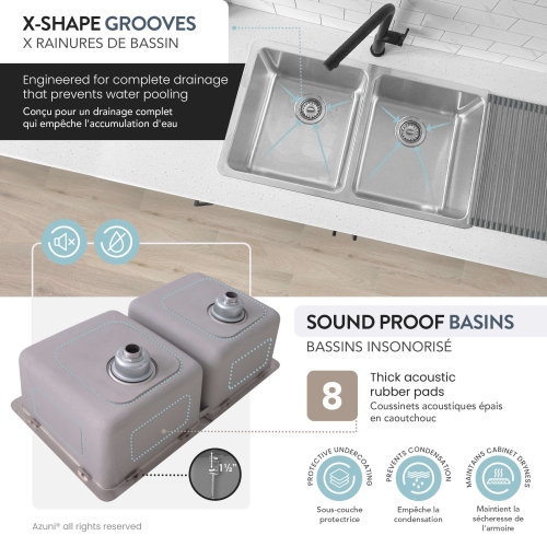 AZUNI Maxi Dual Mount 32" Double-Bowl Stainless Steel Kitchen Sink C233