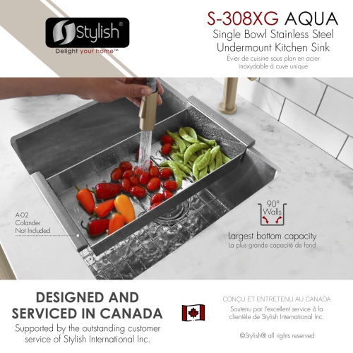 Stylish Undermount 19 inch Stainless Steel Single Bowl Kitchen Sink S-308XG