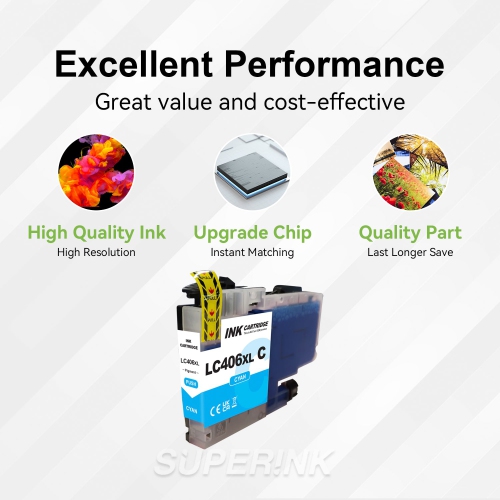 Compatible Brother LC406XL Cyan Ink Cartridge by Superink
