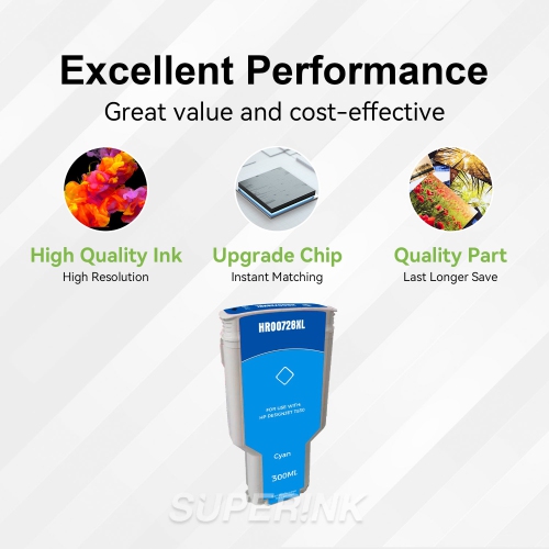 Compatible HP 728 Cyan 300ML Ink Cartridge By Superink