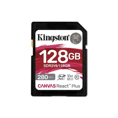 Kingston - Canvas React Plus V60 SD Memory Card, SDXC UHS-II 280R/100W U3/V60/4K, 128GB Capacity