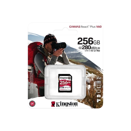 Kingston - Canvas React Plus V60 SD Memory Card, SDXC UHS-II 280R/100W U3/V60/4K, 256GB Capacity