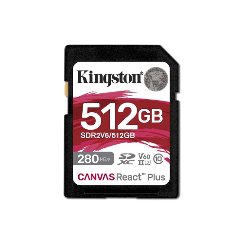 Kingston - Canvas React Plus V60 SD Memory Card, SDXC UHS-II 280R/100W U3/V60/4K, 512GB Capacity