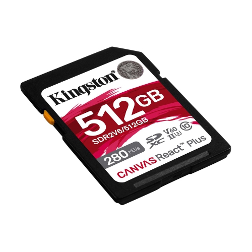 Kingston - Canvas React Plus V60 SD Memory Card, SDXC UHS-II 280R/100W U3/V60/4K, 512GB Capacity