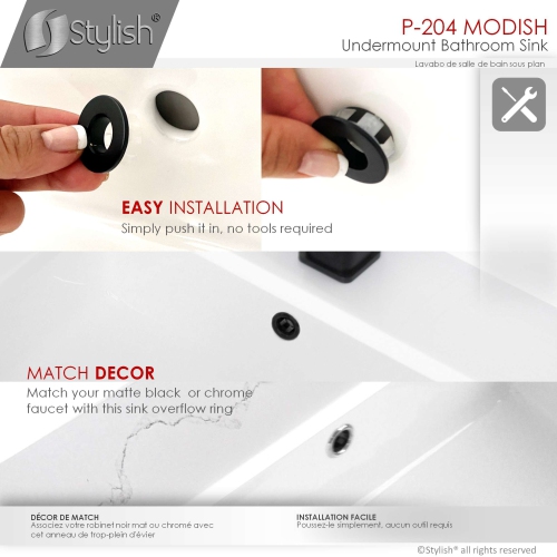 Stylish Undermount 20" Rectangular Bathroom Sink with 2 Overflow Finishes P-204