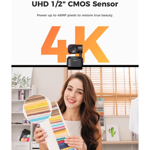 OBSBOT Tiny 2 Lite Webcam 4K, AI Tracking Streaming Camera, PTZ Camera With 1/2"Sensor, Gesture Control,60 FPS, HDR, Noise-Canceling Microphone
