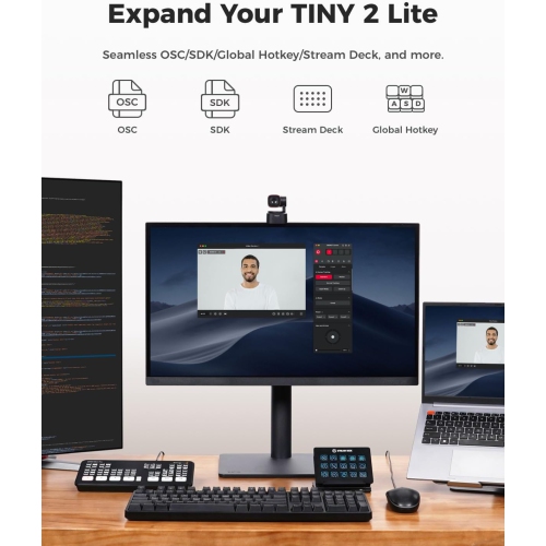 OBSBOT Tiny 2 Lite Webcam 4K, AI Tracking Streaming Camera, PTZ Camera With 1/2"Sensor, Gesture Control,60 FPS, HDR, Noise-Canceling Microphone