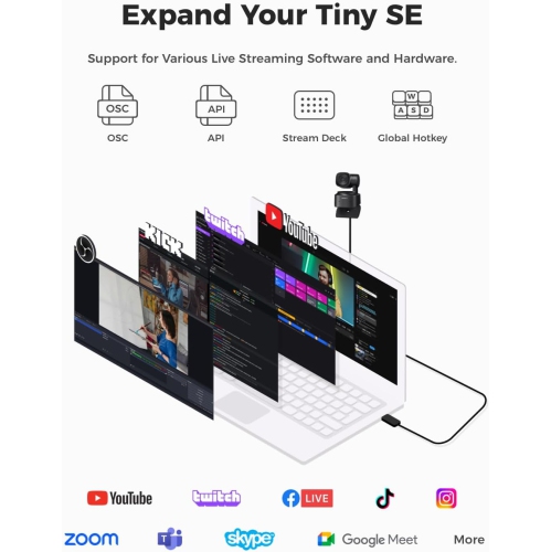 Caméra Web Tiny SE 1080p 100 ips d'OBSBOT pour PC, caméra de diffusion en continu PTZ avec suivi IA avec capteur 1/2 de 8 po, commande