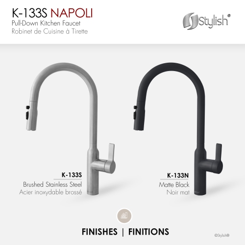 STYLISH Kitchen Sink Faucet Single Handle Pull Down Dual Mode Stainless Steel Brushed Finish K-133S