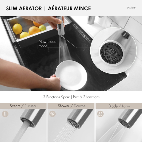 STYLISH Kitchen Sink Faucet Single Handle Pull Down Dual Mode Stainless Steel Brushed Finish K-133S