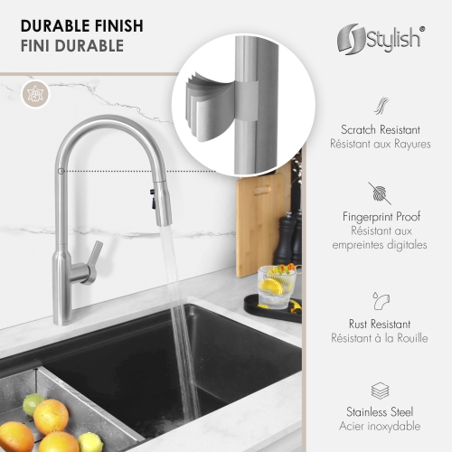 STYLISH Kitchen Sink Faucet Single Handle Pull Down Dual Mode Stainless Steel Brushed Finish K-133S