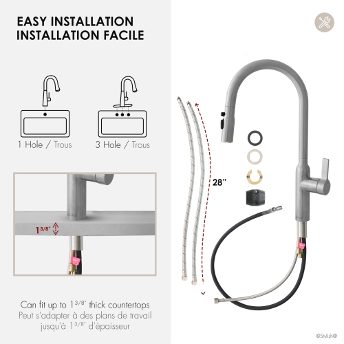 STYLISH Kitchen Sink Faucet Single Handle Pull Down Dual Mode Stainless Steel Brushed Finish K-133S