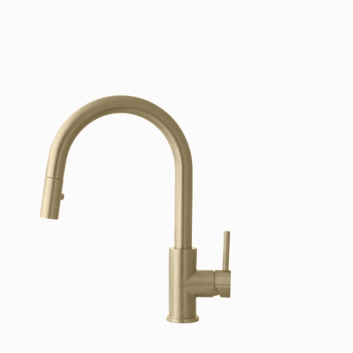 STYLISH Kitchen Sink Faucet Single Handle Pull Down Dual Mode Stainless Steel in Brushed Gold K-131G