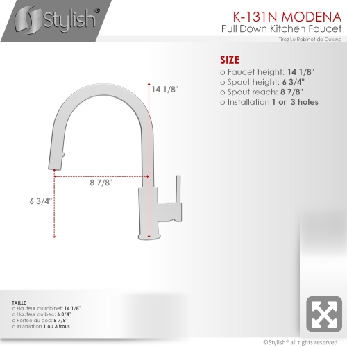 STYLISH Kitchen Sink Faucet Single Handle Pull Down Dual Mode Stainless Steel in Matte Black K-131N