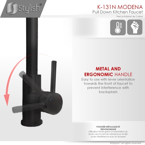 STYLISH Kitchen Sink Faucet Single Handle Pull Down Dual Mode Stainless Steel in Matte Black K-131N