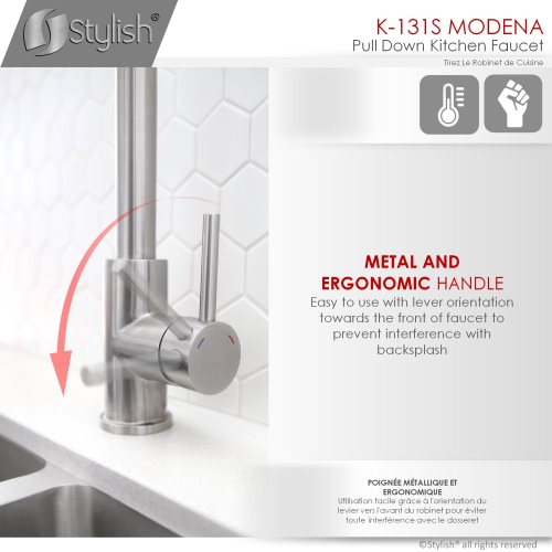 STYLISH Kitchen Sink Faucet Single Handle Pull Down Dual Mode Stainless Steel in Brushed Finish K-131S