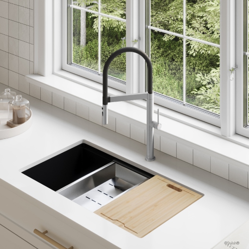 Single Handle Stainless Steel with Black Spout Hose Pull Out Three Modes Kitchen Faucet K-140S