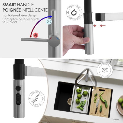 Single Handle Stainless Steel with Black Spout Hose Pull Out Three Modes Kitchen Faucet K-140S