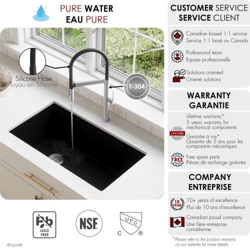 Single Handle Stainless Steel with Black Spout Hose Pull Out Three Modes Kitchen Faucet K-140S